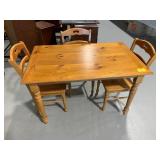 WOODEN KITCHEN TABLE & 3 MATCHING CHAIRS