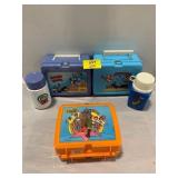 3 VINTAGE PLASTIC LUNCHBOXES W/ 2 THERMOS
