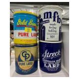 4 METAL LARD CANS