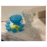 2 ANTIQUE MINI GLASS PUNCHBOWL SETS - BLUE