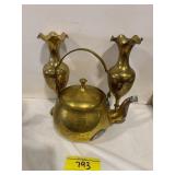 PAIR OF ETCHED MCM BRASS VASES, MCM BRASS ETCHED