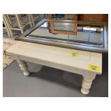 WHITE COFFEE TABLE, BEVELED GLASS MIRROR