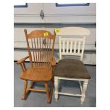 WOODEN ROCKING CHAIR, WHITE HIGH-STOOL STOOL
