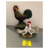 2 ROOSTER CAST IRON DOOR STOPS