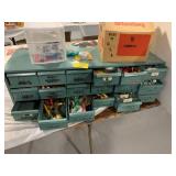 METAL CABINET FULL OF COPPER TUBING PIECES &
