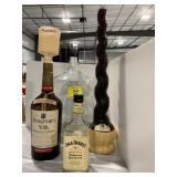WINE JUG JAR, 3 BARWARE BOTTLES