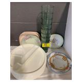 PLASTICWARE PLATES, CHINA DISHES, STACK OF GREEN