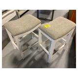 PAIR OF GREY UPHOLSTERED TOP STOOLS