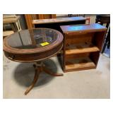 ROUND WOODEN TABLE, 2 BOOKSHELVES