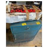 COLEMAN UNLEADED STOVE, METAL GARAGE WORK CABINET