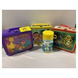 3 METAL/PLASTIC LUNCHBOXES & 1 THERMOS