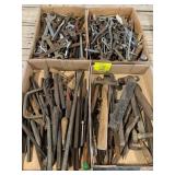 4 FLATS W/ WRENCHES, CHISELS, FILES, HAMMERS,