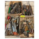 4 FLATS W/ DRILL BITS, CHISELS, SCREWDRIVERS,