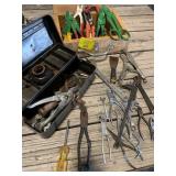 SNIPS, METAL TOOLBOX, WRENCHES, PLIERS, VISE