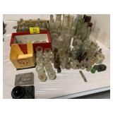 GROUP OF ANTIQUE GLASS BOTTLES OF ALL KINDS