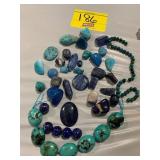 ASSORTMENT OF BLUE-COLORED GEMSTONES & BEADS OF