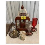 Dï¿½COR BIRDCAGES W/ FIGURINES, HUMMINGBIRD FEEDERS
