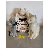 CAT COOKIE JAR, 2 CAT FIGURINES