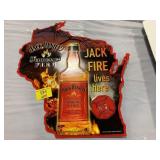 JACK DANIELS FIRE WISCONSIN SHAPED METAL SIGN