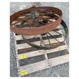 2 ANTIQUE CAST IRON WAGON WHEELS