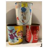 3 METAL TRASH CANS - HOLLY HOBBIE, COKE, MOVIE