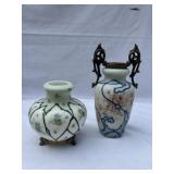 Lot of two vases one Wavecrest vase with metal han