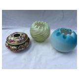 Lot of 2 ruffled rose bowls and a pin jar