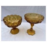 Lot of 2 amber glass pedestal pieces