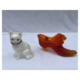 Fenton Glass Cat and Fenton Glass Shoe