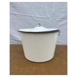 Large black and white graniteware pot with lid