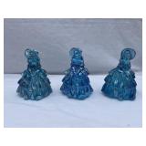Set of 3 blue carnival glass ladies