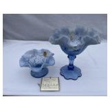 Two Fenton Glass Opalescent pedestal pieces