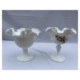 Two white Fenton Glass pedestal pieces