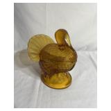 Amber glass turkey candy jar