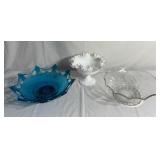 Lot of 3 pieces of glassware. Includes stemmed ruf