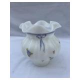 Fenton Ruffled Hand Painted Vase Signed C. Smith.