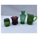 Lot of 4 pieces of glassware. Balm container and 3