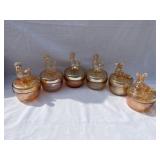 Lot of 6 powder dishes with dogs on the tops. 4 po