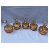 Lot of 5 powder dishes with deer on the tops. One