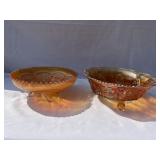 Lot of 2 carnival glass footed bowls