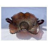 Carnival glass double handled dish
