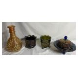 Lot of 4 pieces of carnival glass. Includes 2 foot