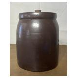 Brown crock jar with lid