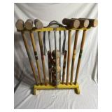 Wood Lawn Croquet Set in rack