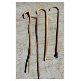 Lot of 4 old wooden canes
