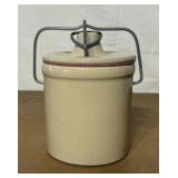 Crock jar with lid and metal clasp