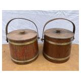 Lot of 2 wooden sugar buckets. One is marked Cooki