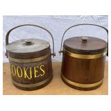 Lot of 2 wooden sugar buckets. One is marked Cooki