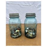 2 Ball mason jars with buttons