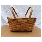 Wooden picnic basket with hinged lid